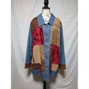 White Stag Plus VTG Y2K Women's Patchwork Denim Artsy Jacket Boho‎ Mixed Media